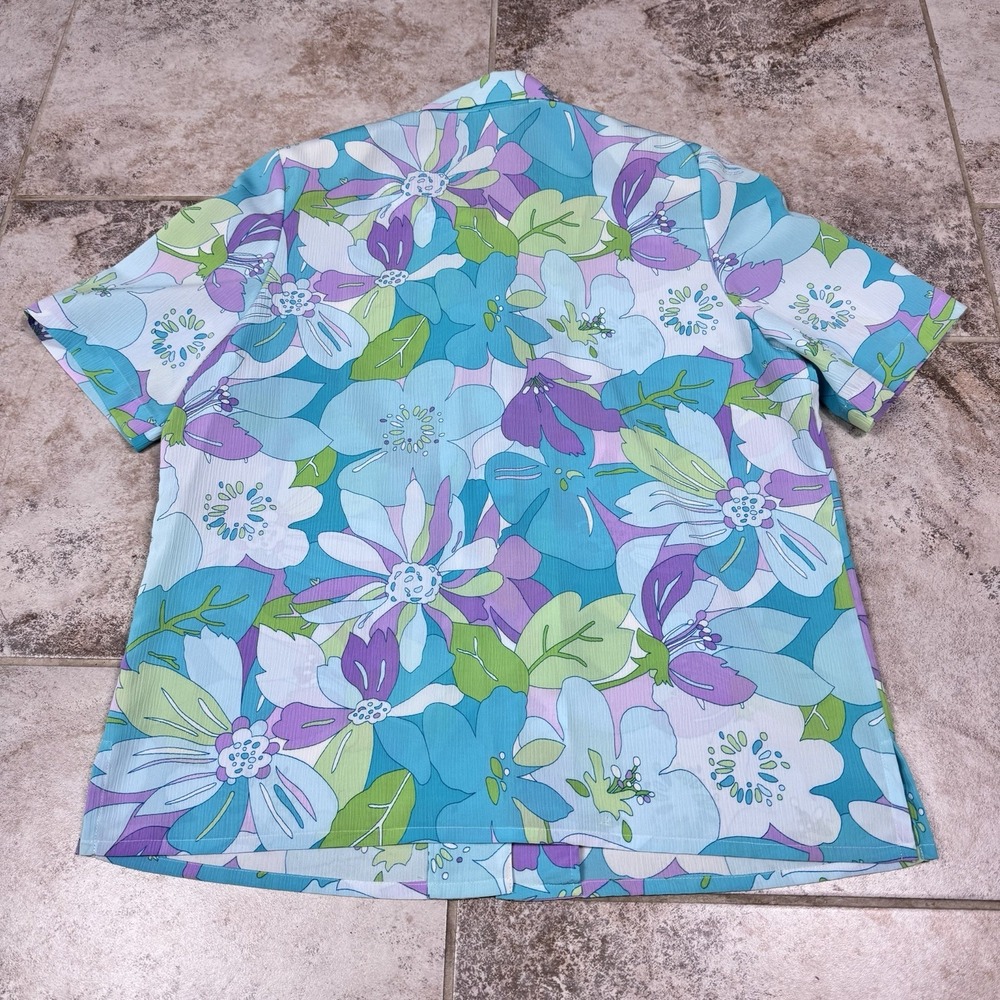 Allison Dailey Vintage Top Womens 12 Button Front Short Sleeve Blouse Floral - Picture 5 of 7